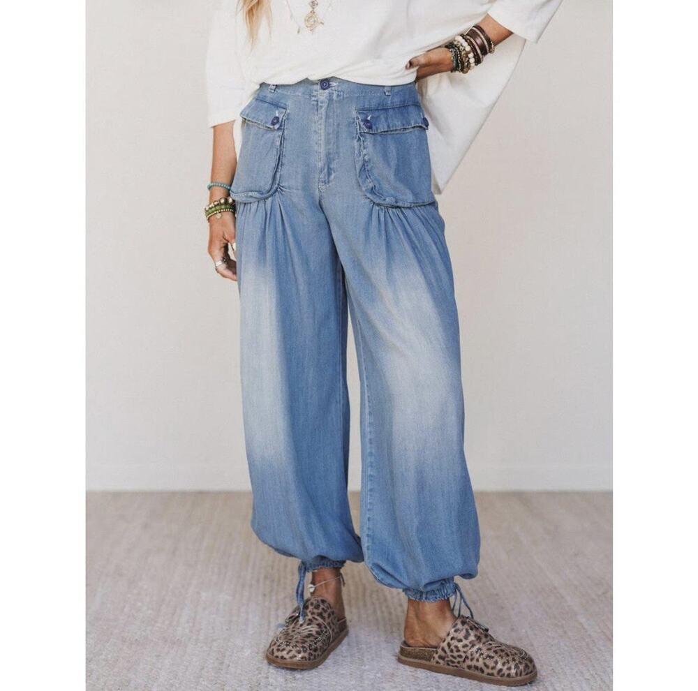 New Women’s Oli & Hali Wide Leg Bohemian Chambray pants Trouser Jean Size S